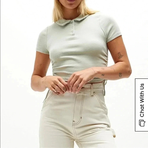 Pacsun Shortsleeve Side Tie Collared Quarter Button Tee NWT - Picture 2 of 13